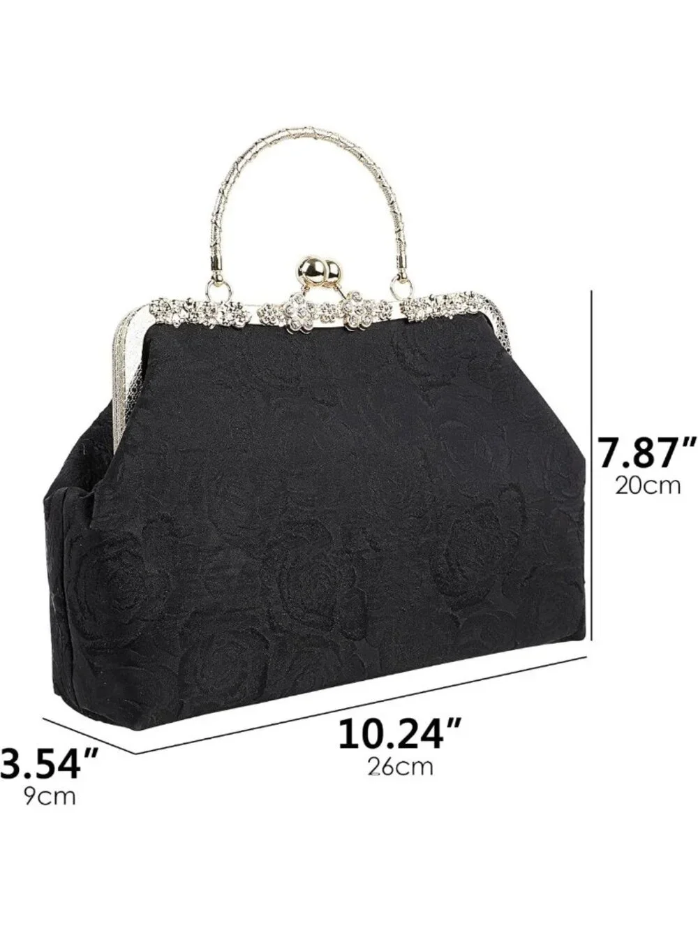 1920s Vintage Floral Jacquard Evening Bag, Retro Gold Clutch with Pearl Tassel